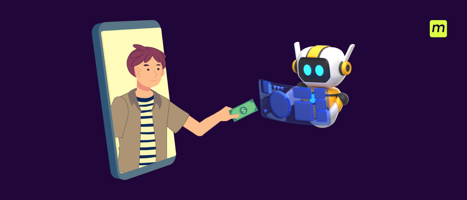 A human giving a robo advisor money to invest on their behalf